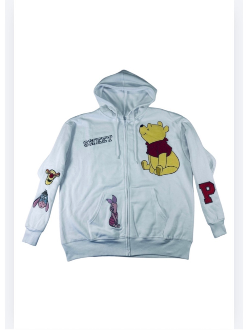 Disney Winnie The Pooh Sweet Full Zip Hoodie XL White Piglet Eeyore Tigger Cozy